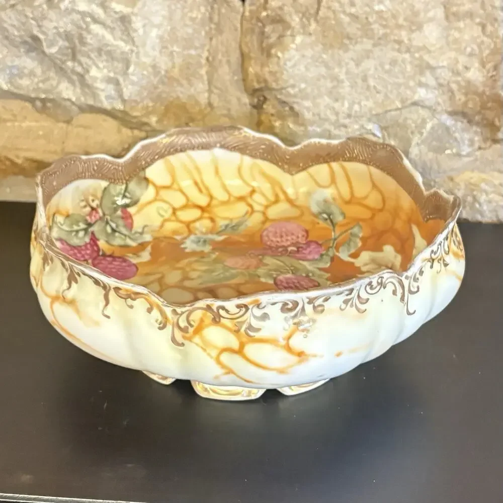 Nippon Morimura Antique Hand Painted Porcelain Bowl Raspberry Floral Gold Trim